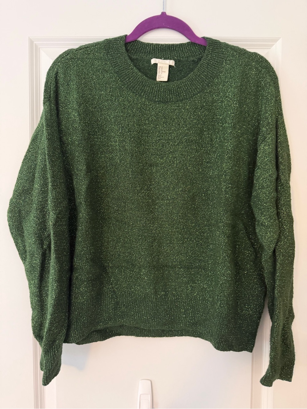 H&M Women’s Forest Green Metallic Shimmer Knit Sweater Size M